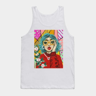 Pop Art Girl, Retro Style, Geometric Tank Top